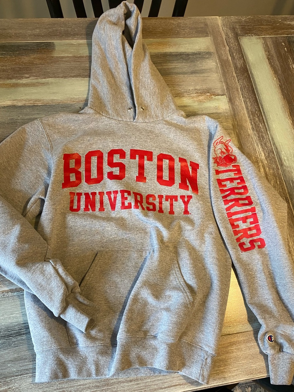 Boston University Terriers Champion Hoodie Sweatshirt Grey Size Small Adult